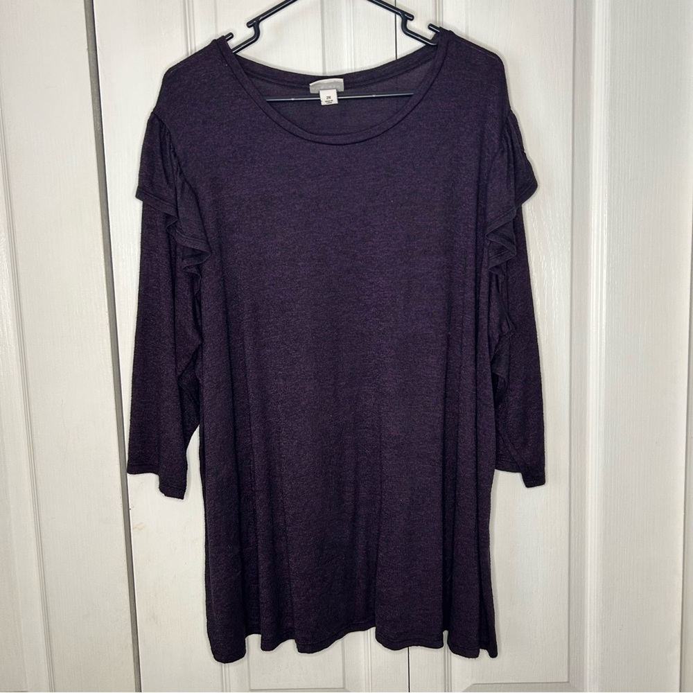 Ava & Viv Deep Purple 3/4 Sleeve Top blouse with ruffles plus size 2X